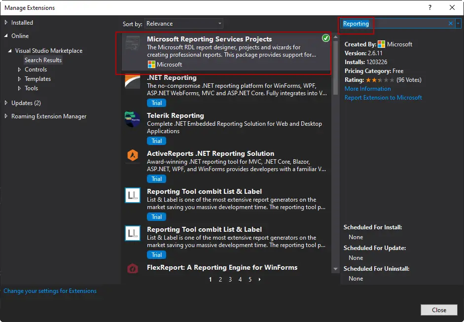 reporting services visual studio