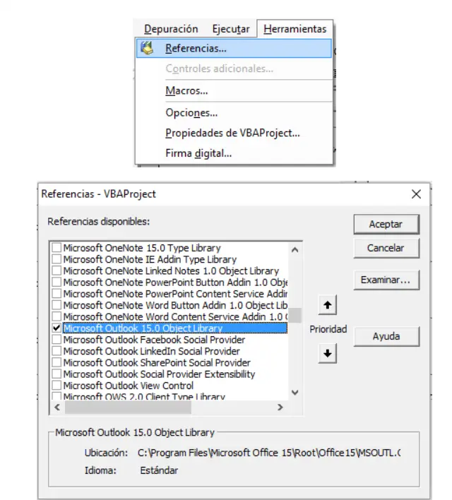 vba outlook referencia